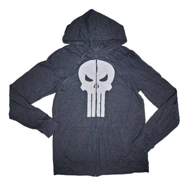 Marvel The Punisher skull full zip hooded sweat shirt jacket size medium gray - Picture 1 of 3
